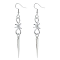 Gothic silver-tone wire knot earrings with long thorn rivet tassels and metal hooks - Thorn Spike Style (ZW1377 White Gold Plated)