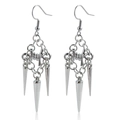 Gothic silver punk earrings with long tassel spikes and intertwined metal rings - Triple Spike Chain Style (ZW1612 White K)