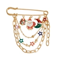 Broche navideño de cadenas doradas con colgantes de Papá Noel, luna y estrellas para mujer - Estilo Papá Noel Y Regalo (ZW2086)
