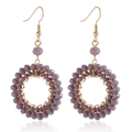 Golden hoop earrings with woven purple beads and handcrafted bohemian crystal details - Purple