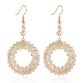 Bohemian style round earrings with woven champagne amber crystals and gold hooks - Brown