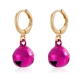 Christmas gold lever-back earrings with metallic magenta bell pendants and heart cut-outs - Rose Red