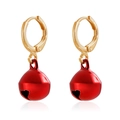 Christmas gold huggie earrings with red bells featuring heart cutouts for holiday wear - Red