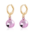 Golden hoop earrings with pink heart-cutout bell pendants for Christmas gifts - Pink