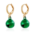 Christmas earrings featuring gold hoops and festive green bell pendants with heart cutouts - Green