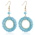 Fashionable blue crystal woven hoop earrings with gold wire detail for women - Blue