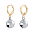 Two-tone lever-back earrings featuring a polished silver bell pendant with gold clasp - White