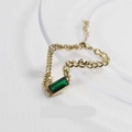 Golden Cuban chain bracelet with a rectangular emerald green stone in a minimalist style - Emerald Bracelet (S4199) / Gold