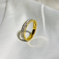 Elegant gold ring with double rows of sparkling white crystals on white satin - Size 5 / Gold