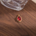 French vintage style oval red ruby pendant with micro-paved cubic zirconia on gold necklace - Red Oval Gemstone (2)