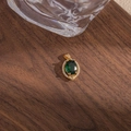 French style halo necklace with teardrop green zircon and small white diamonds in gold - Green Oval Gemstone (3)