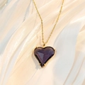 Elegant gold-plated necklace with a purple heart-shaped zircon on white silk - Purple