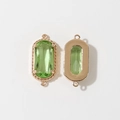 Green rectangle gemstone connectors in gold plated copper with dual rings for DIY jewelry - Light Green