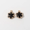 Pair of 12mm gold-plated six-leaf flower pendants with black faceted stone for DIY jewelry - Black