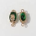 Vergulde smaragdgroene kristallen hanger met roosgravure en dubbele lussen voor sieraden - Groen