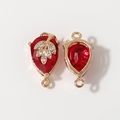 Gold-plated teardrop pendant with red crystal and micro-pave leaf detail for DIY jewelry - Red