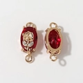 Vergulde hanger met rood kristal, roosmotief en dubbele lussen voor DIY-sieraden maken - Bordeauxrood