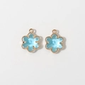 Detail of 12mm light blue floral crystal pendant with gold-plated scalloped metal edge - Lake Blue