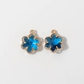 Detailed view of 12mm blue crystal flower charms with gold-plated copper claw frames - Navy Blue