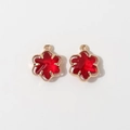 Pair of 12mm gold plated 6-petal flower charms with red faceted resin for DIY jewelry making - Red