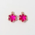 Detailed close-up of 12mm six-leaf flower pendants with gold-plated beaded edge frames - Rose Red