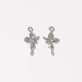 Macro detail of silver floral charms with blue zircons for DIY jewelry making - Sky Blue