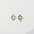Detail van klavertjevier gouden bedeltjes met mintgroene stenen voor sieraden maken - 14K / Hemelsblauw