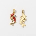 Golden Koi carp charms with red enamel and sparkling zircons for jewelry making - Brick Red