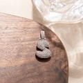 Macro shot of silver hip-hop letter S pendant with micro-paved cubic zirconia - S