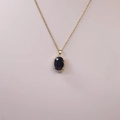 French vintage gold necklace with oval star stone pendant and white diamond halo decor - Gold Chain Blue Sandstone Style (2)