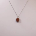 Vintage style necklace featuring oval brown sandstone pendant with shimmering crystals - Silver Chain Brown Goldstone Style (3)