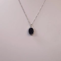 French vintage silver necklace with oval navy blue sandstone pendant and crystal halo - Silver Chain Blue Sandstone Style (4)