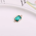 Rectangular green crystal charm with gold-plated bezel and double loops for jewelry - 11x22mm / Peacock Green