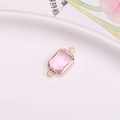 Rectangular pink faceted glass connector charm with gold plated trim for DIY jewelry - 11x22mm / Pink