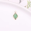 Rhombus gold-plated charm pendant with faceted green gemstone for jewelry making - Green Jade