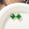 Emerald green clover crystal pendant and double-hole connector with gold metal frame - 10mm Single Loop / Peacock Green