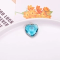 Blue faceted crystal heart pendant with golden metal border and top hanging loop - Lake Blue