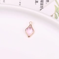Pink diamond-shaped gemstone pendant with gold plated bezel for DIY jewelry - Pink