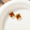 Amber clover crystal pendant with golden beaded edge for DIY jewelry making - 10mm Single Loop / Reddish Brown