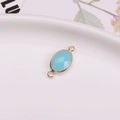 Sky blue oval crystal connector with gold plated frame and dual loops for DIY jewelry - Lake Blue Jade