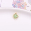 Light green four-leaf clover crystal pendant with golden border and top hanging ring - 10mm Single Loop / Synthetic Light Green Jade