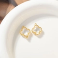Golden clover charm with faceted crystal and double loops for DIY jewelry making - 10mm Single Loop / White
