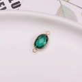 DIY jewelry connector with green oval crystal and gold plated double loop frame - 6X8mm / Peacock Green