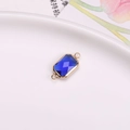 Ciondolo rettangolare in vetro blu con doppi fori placcati oro per gioielli fai-da-te - Blu zaffiro