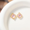 Pink clover crystal pendant with golden beaded border for DIY jewelry making - Pink