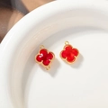 Red four-leaf clover crystal connectors with gold beaded edge for DIY jewelry making - Red