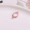 Pink oval crystal connector with gold plated copper frame for DIY jewelry making - 6X8mm / Pink