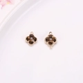 Deep brown smoky quartz clover pendant in a gold-beaded frame for DIY jewelry making - Light Gray