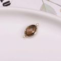 Brown oval faceted crystal connector with gold plated double loops for DIY jewelry - Light Gray