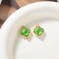 Green clover crystal charm connector with golden metal frame and double hanging loops - Light Green